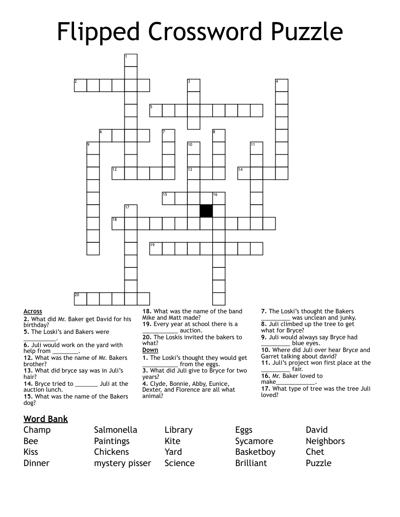 Flipped Crossword Puzzle