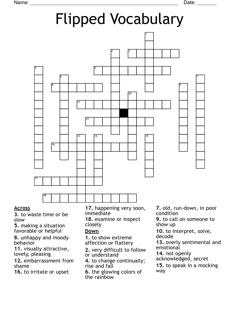 Flipped Vocabulary Crossword