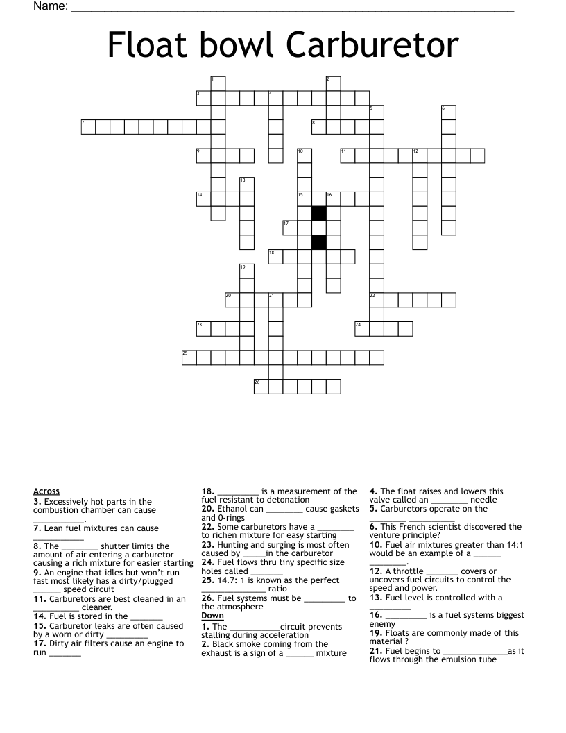 Float bowl Carburetor  Crossword