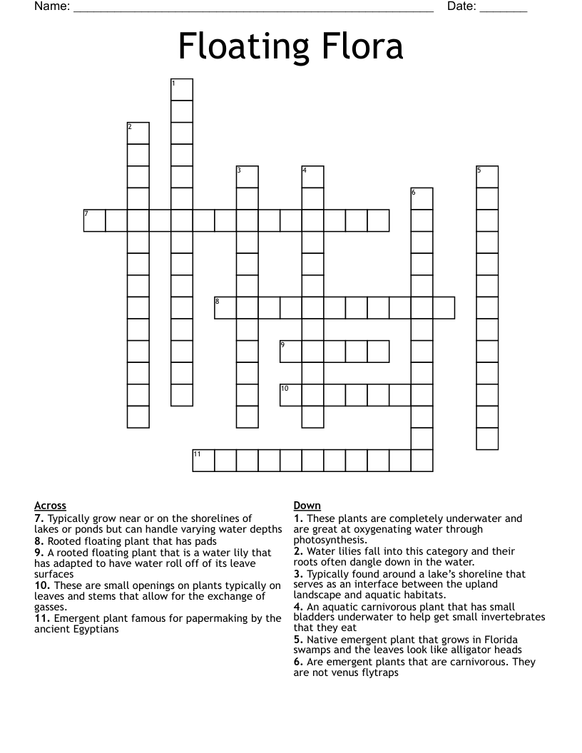 Floating Flora Crossword