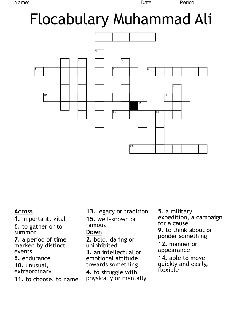Flocabulary Muhammad Ali Crossword