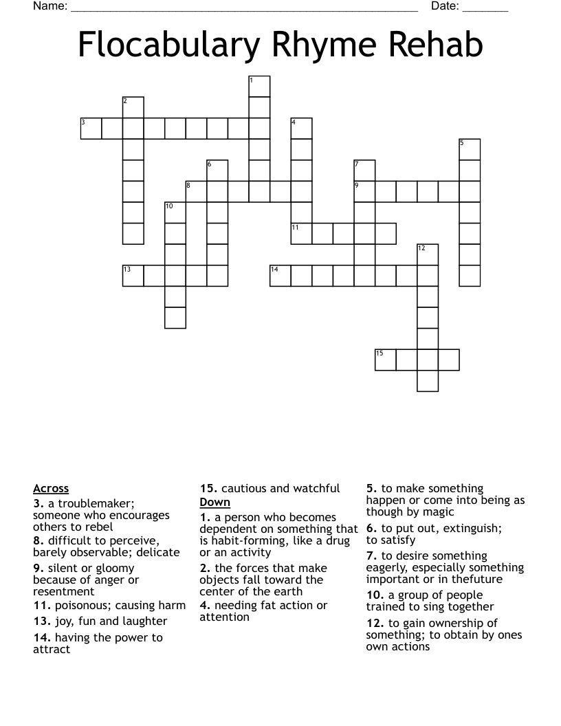 Flocabulary Rhyme Rehab Crossword