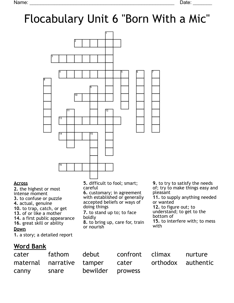 Flocabulary Unit 6 "Born With a Mic" Crossword