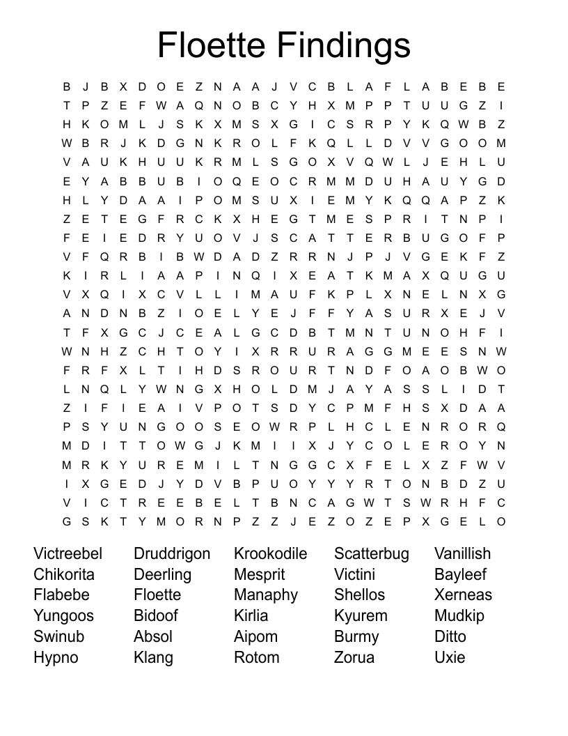 Floette Findings Word Search