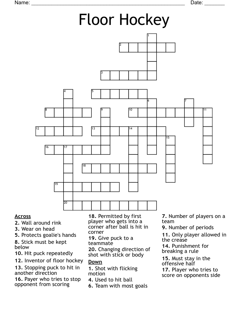 Floor Hockey Crossword