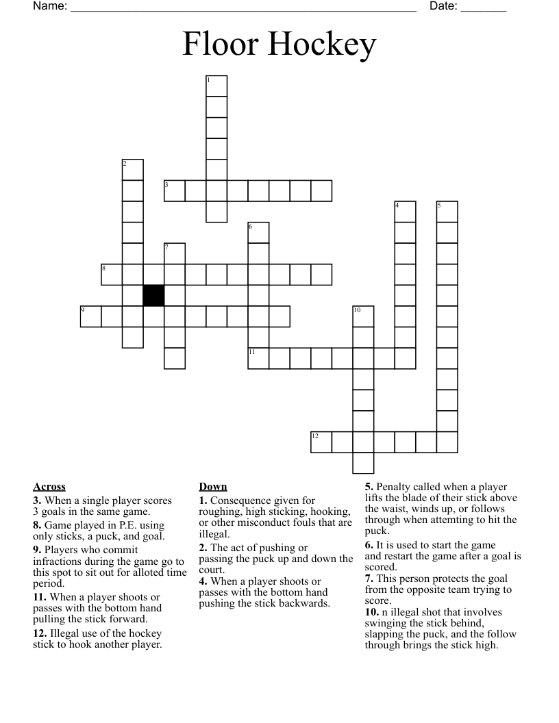Floor Hockey Crossword
