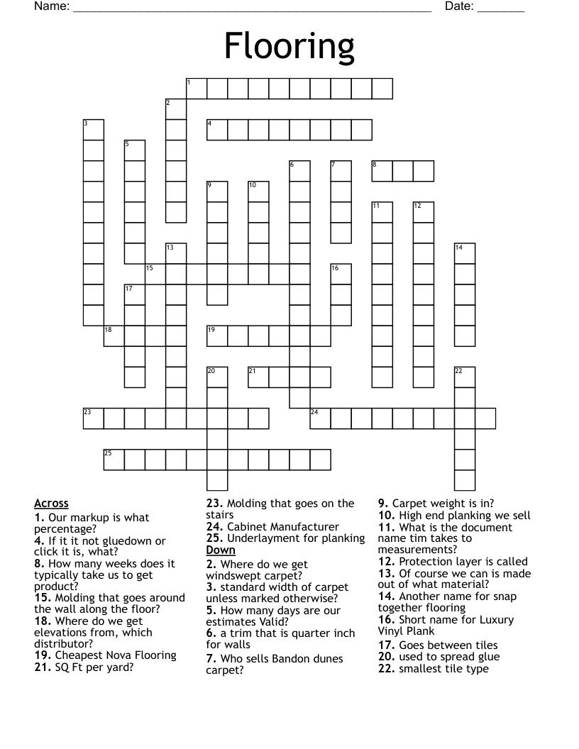 Flooring Crossword