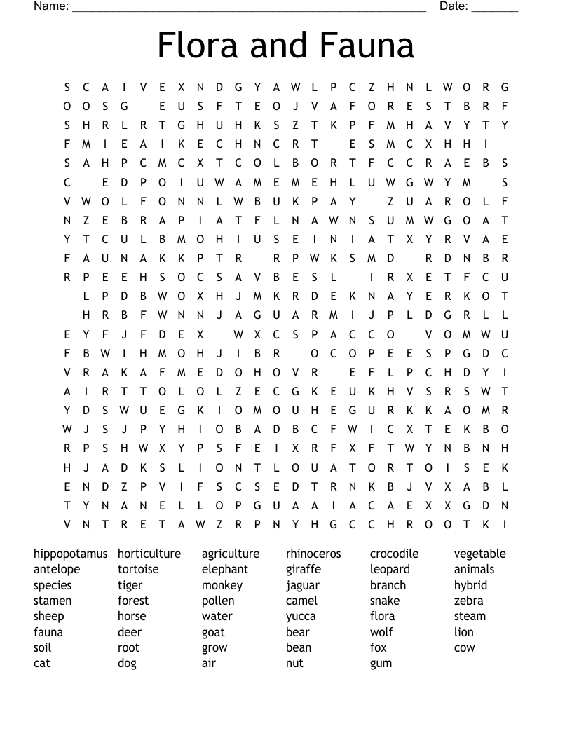 Flora and Fauna  Word Search