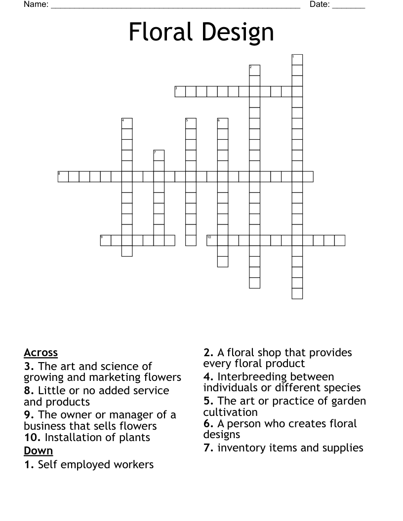 Floral Design Crossword