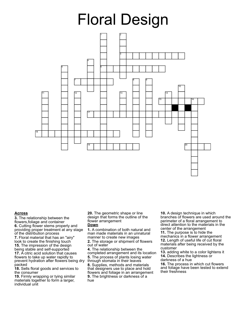 Floral Design Crossword