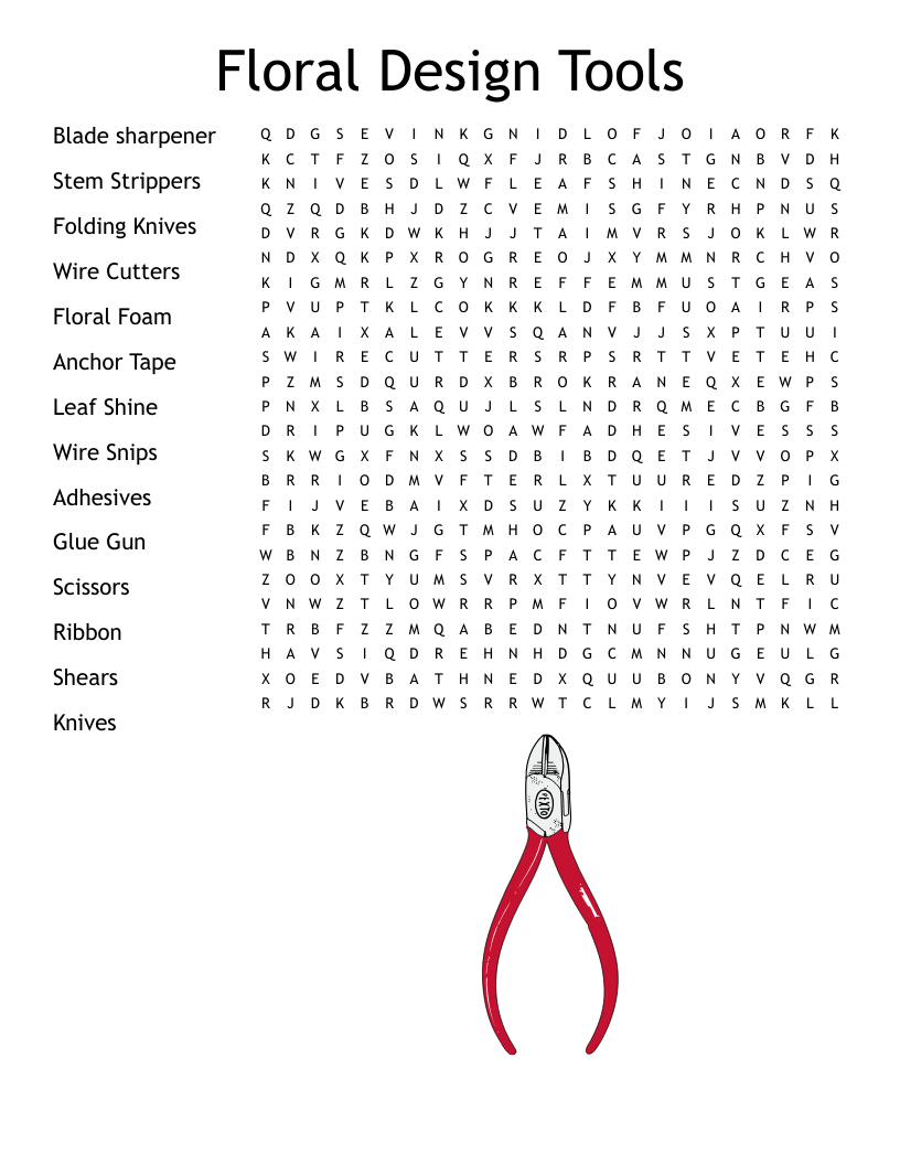 Floral Design Tools Word Search