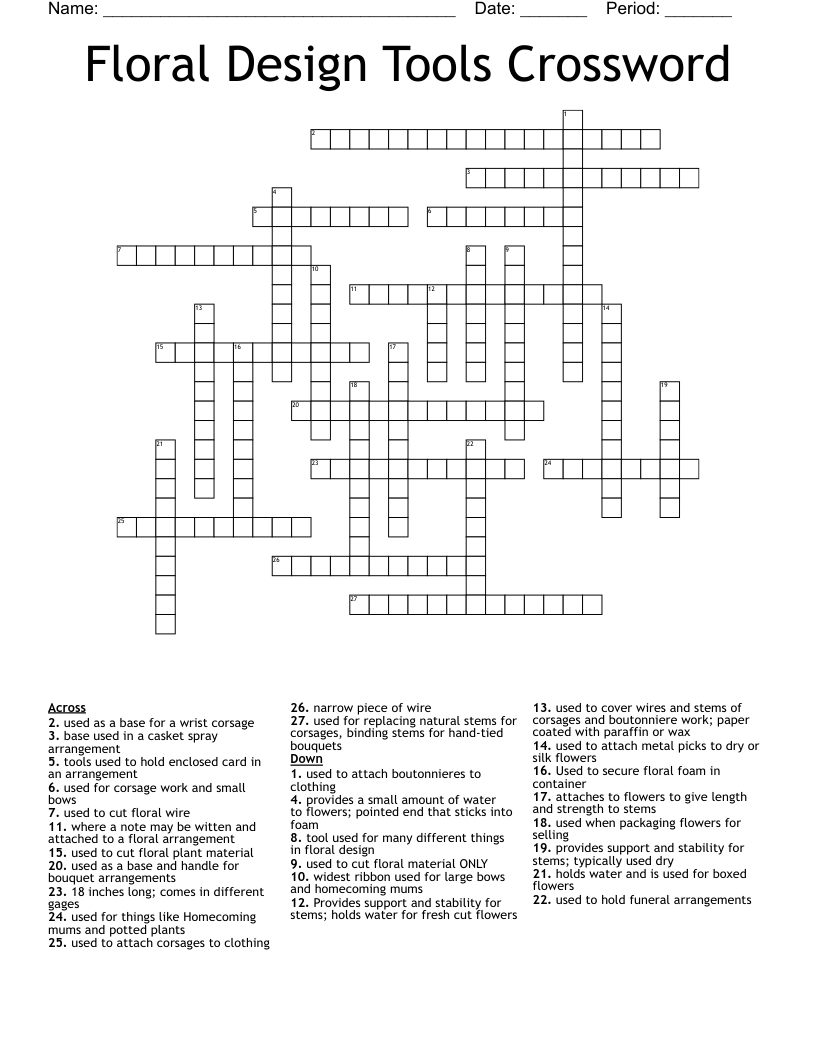 Floral Design Tools Crossword