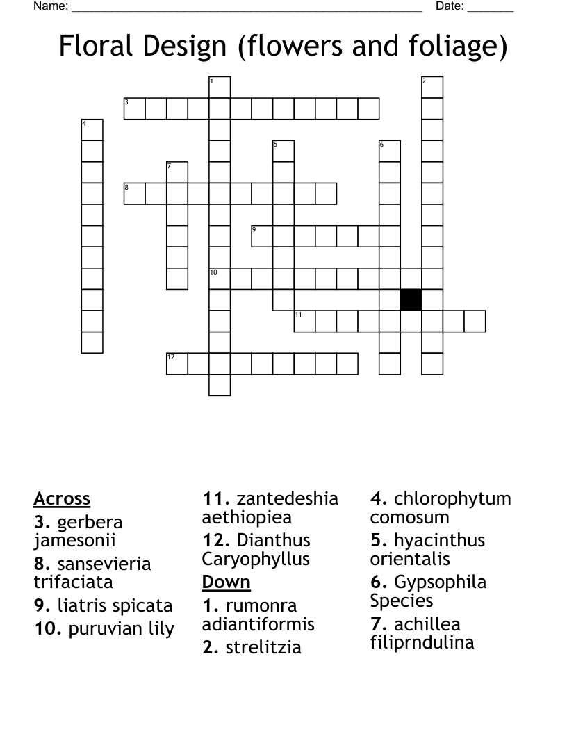 Floral Design (flowers and foliage) Crossword