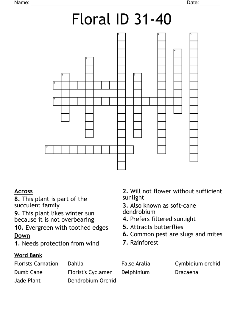 Floral ID 31-40 Crossword