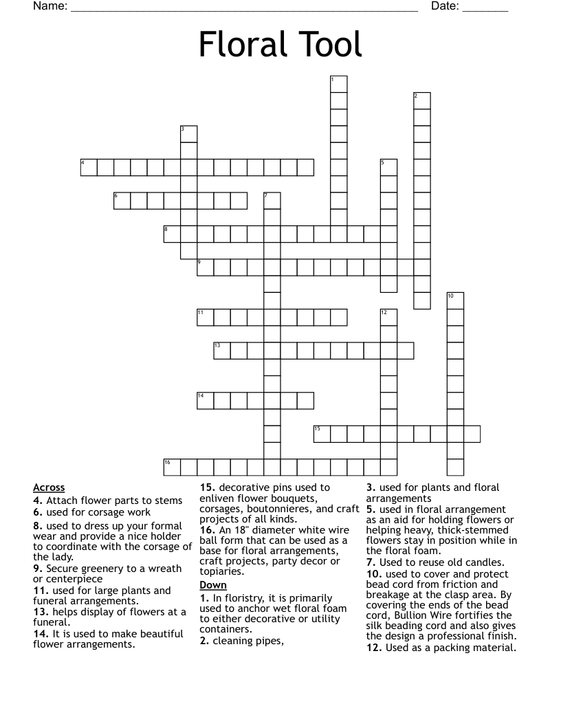 Floral Tool Crossword