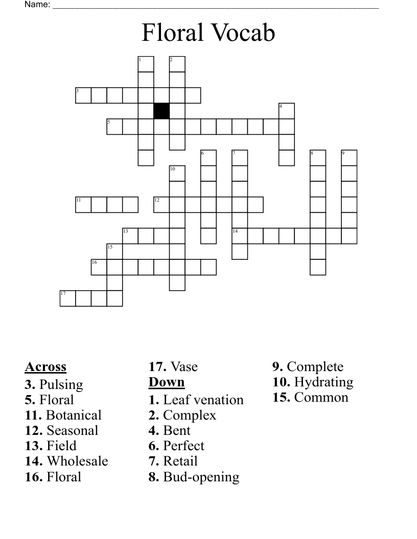 Floral Vocab  Crossword