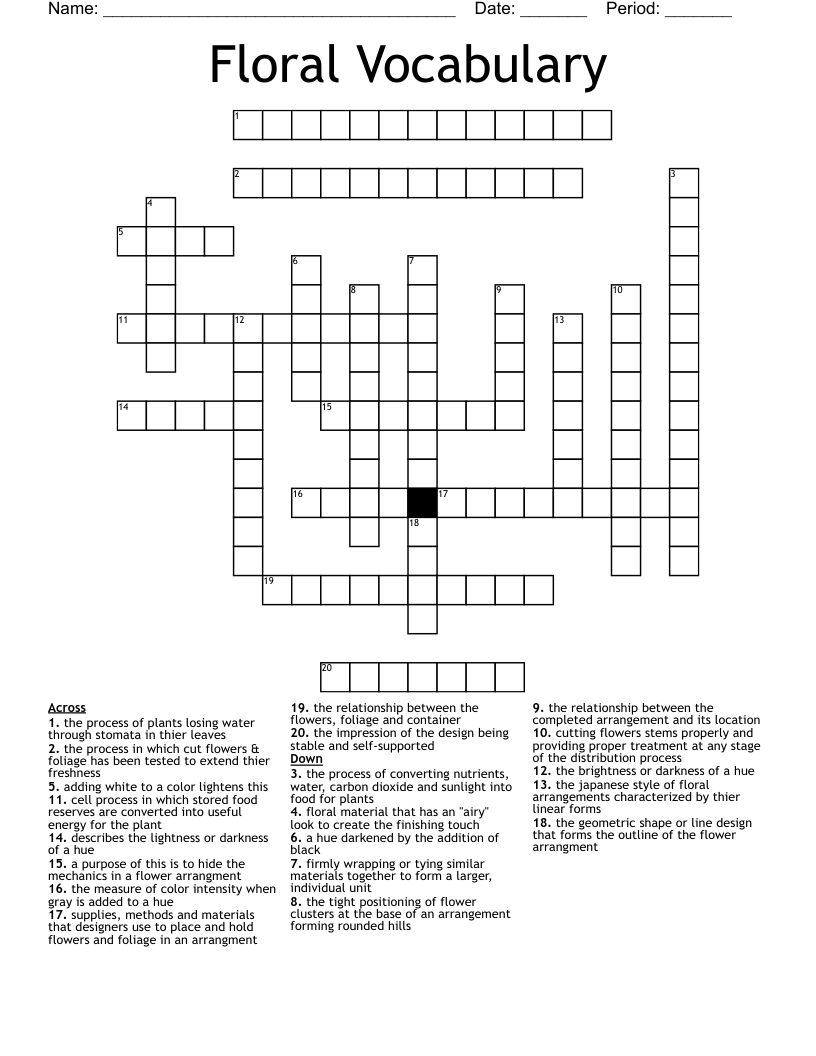 Floral Vocabulary Crossword