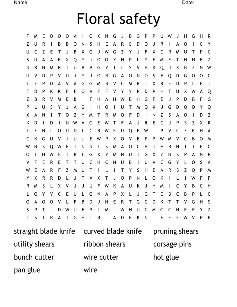 Floral safety Word Search