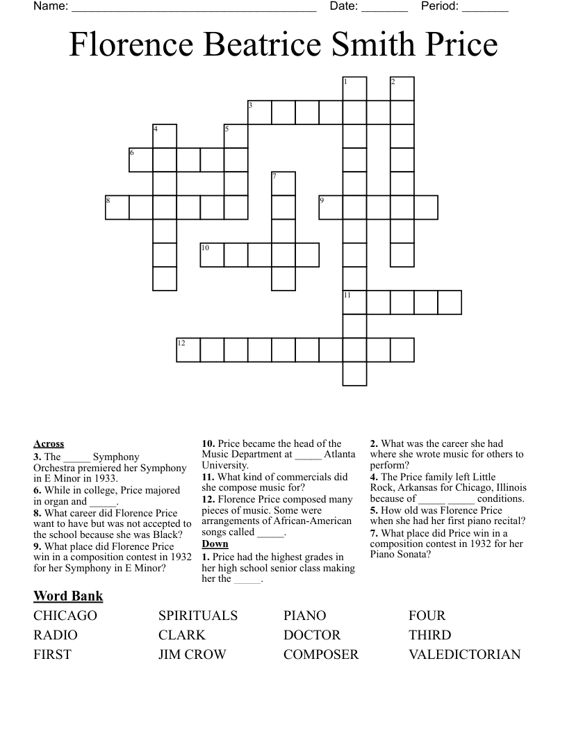 Florence Beatrice Smith Price  Crossword