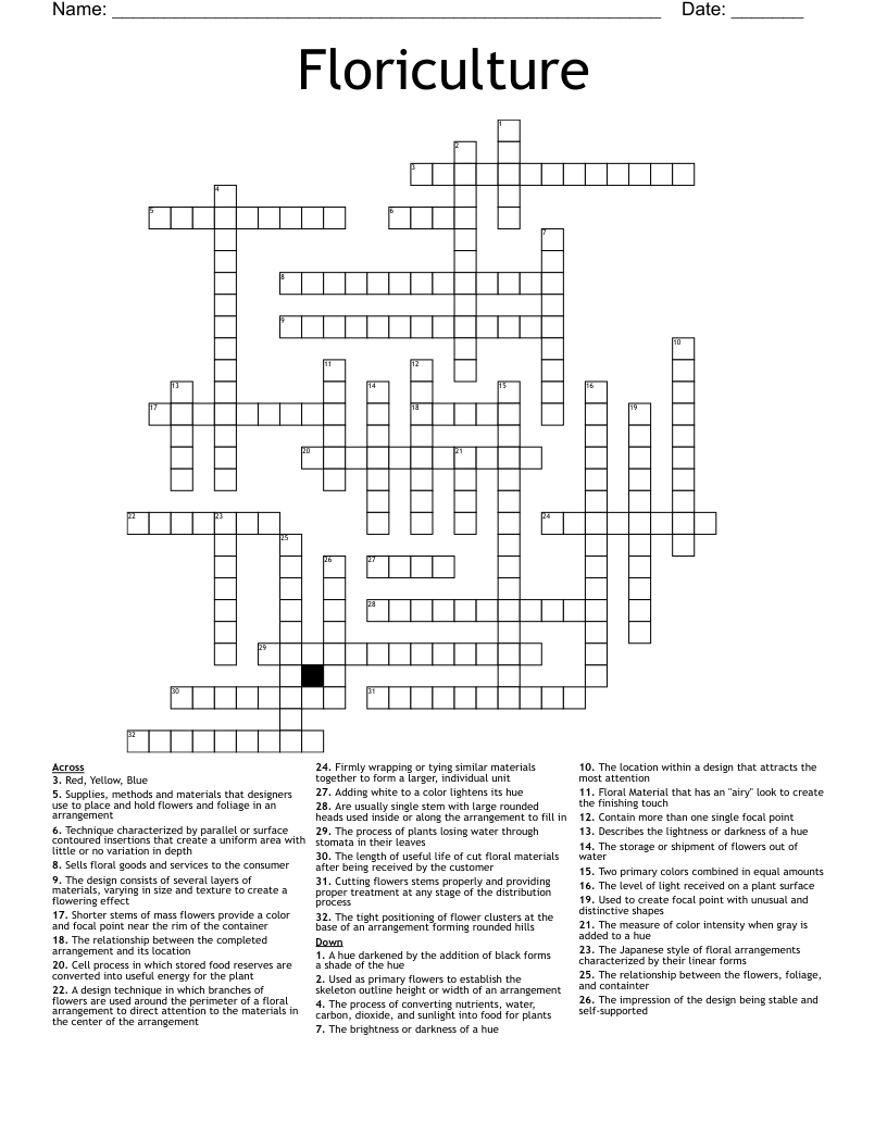 Floriculture  Crossword