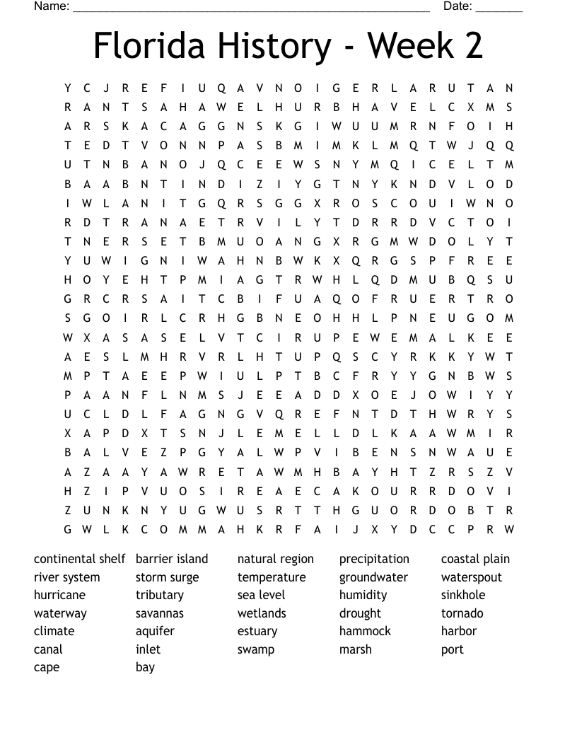 Florida History - Week 2 Word Search