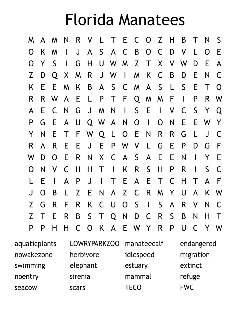 Florida Manatees Word Search