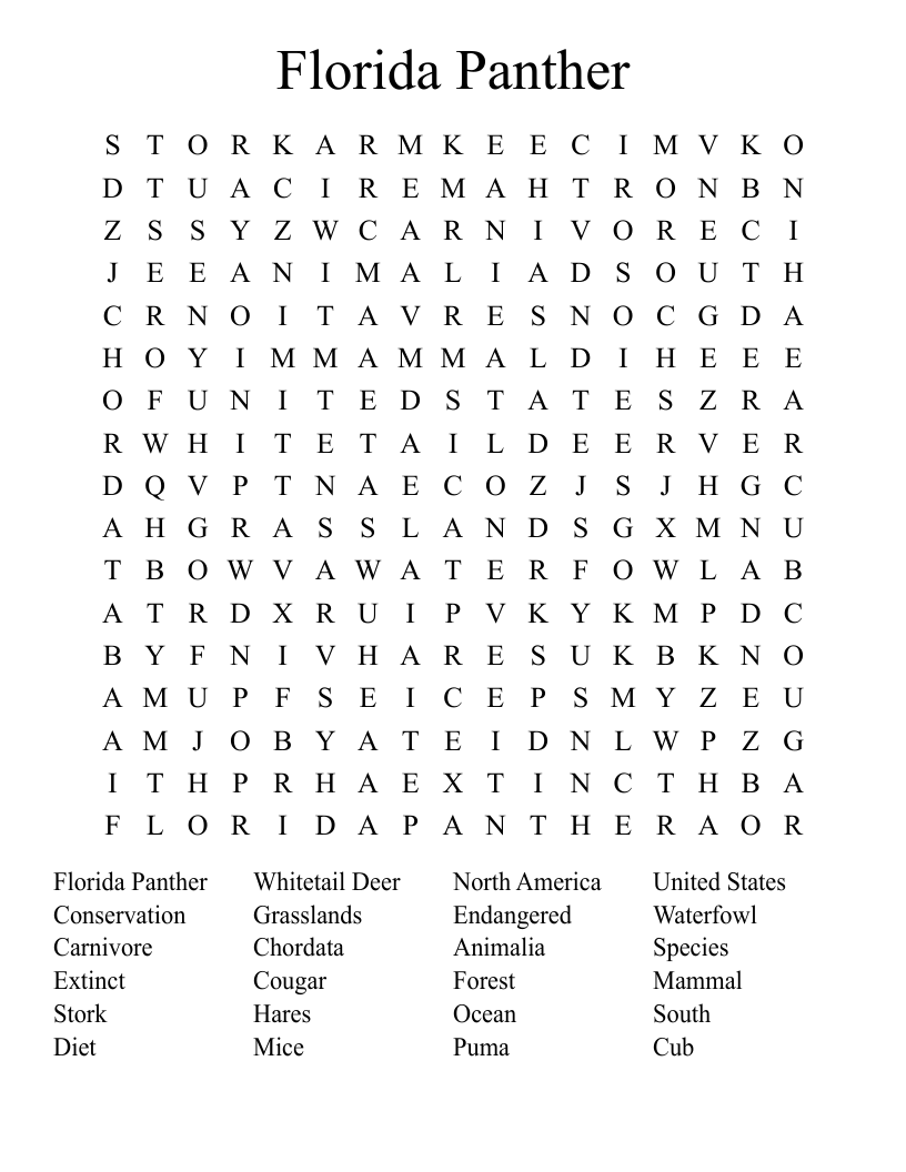Florida Panther Word Search