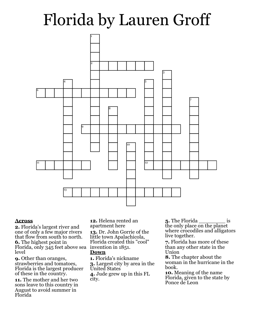 Florida by Lauren Groff Crossword