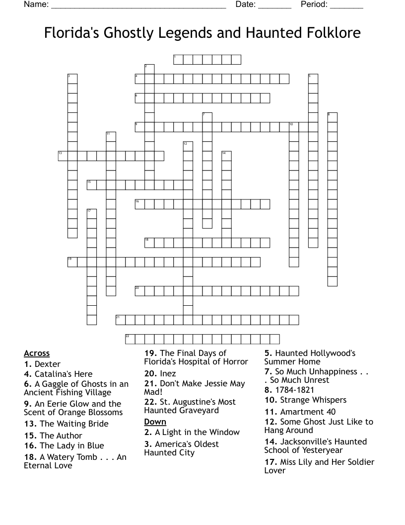 Florida's Ghostly Legends and Haunted Folklore  Crossword