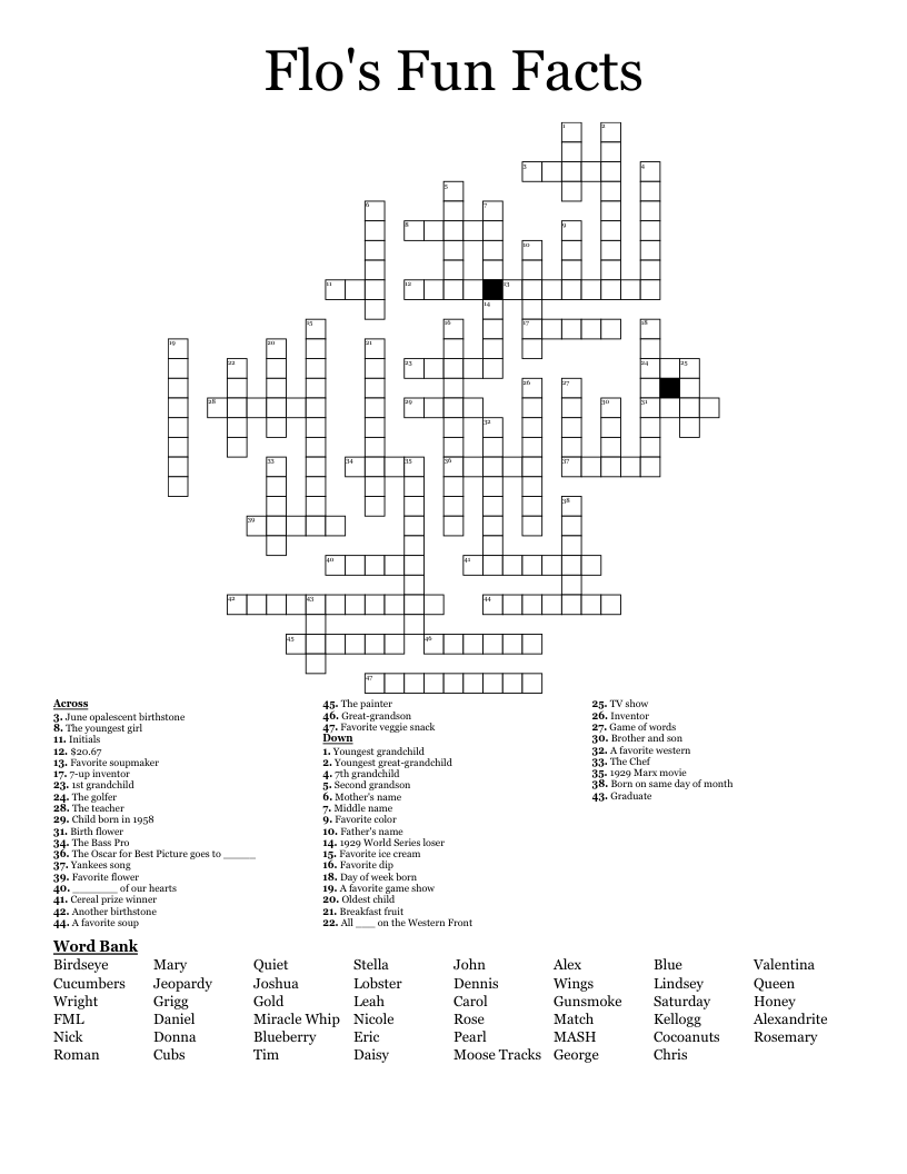 Flo's Fun Facts Crossword
