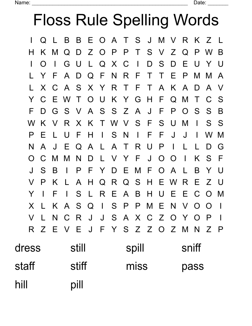 Floss Rule Spelling Words Word Search