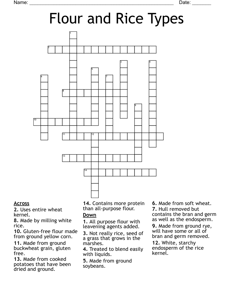 Flour and Rice Types Crossword