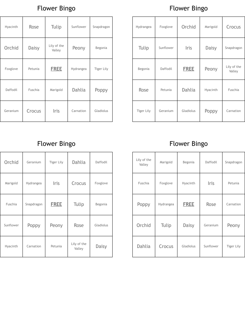 Flower Bingo