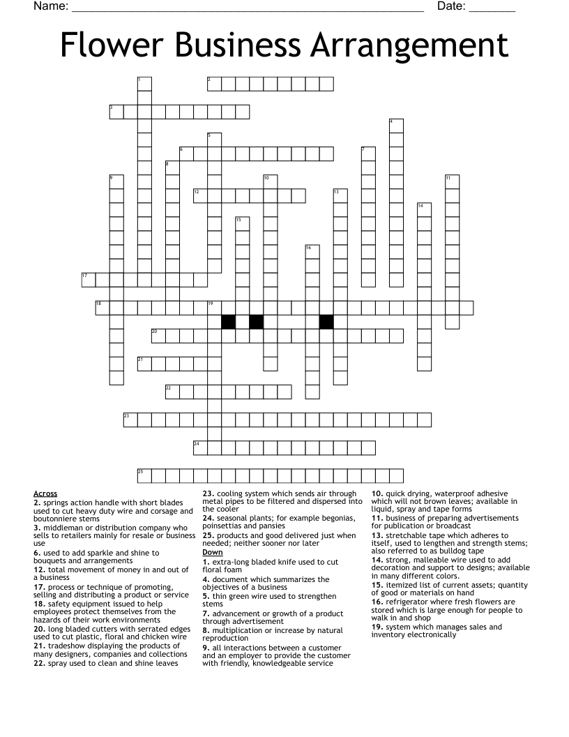 Flower Business Arrangement Crossword