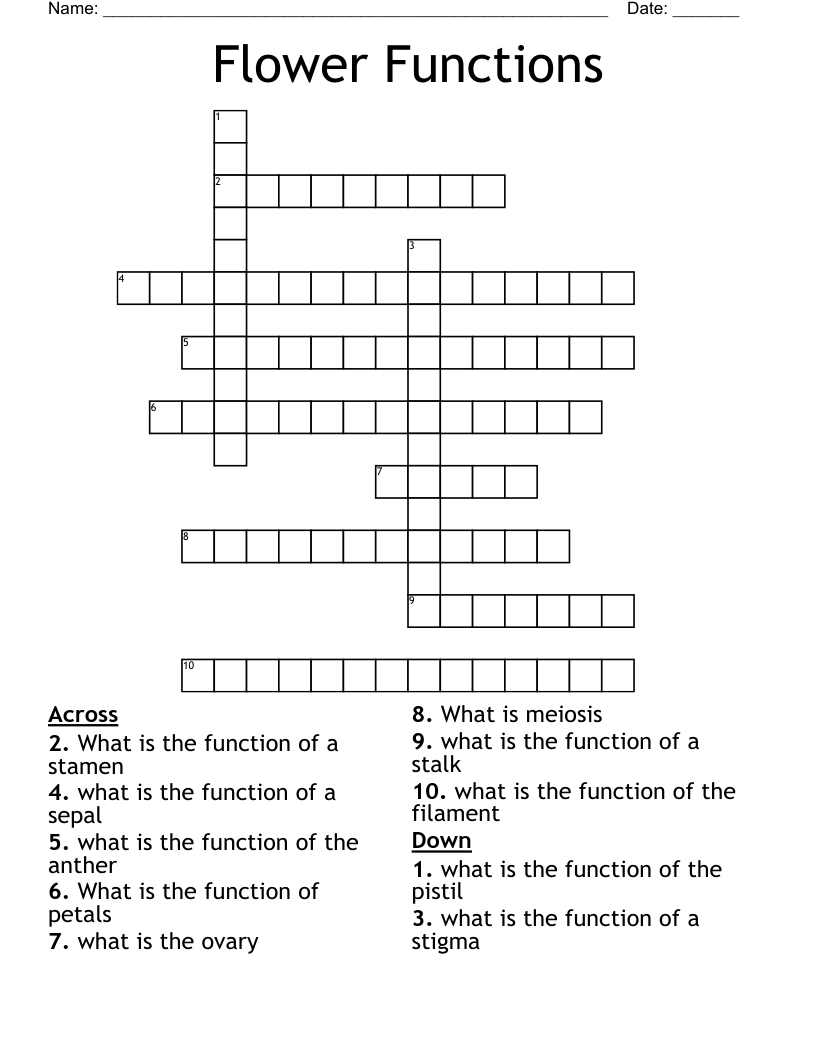 Flower Functions Crossword