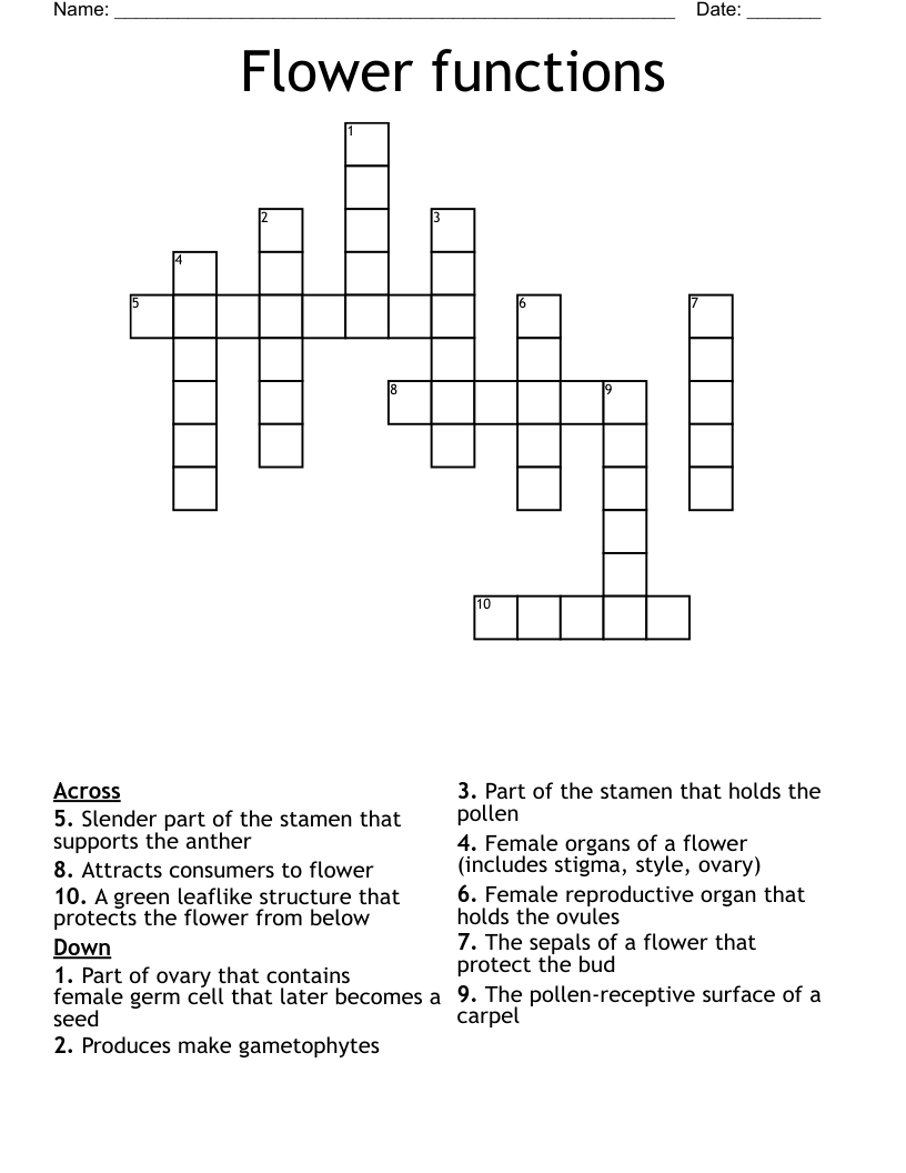Flower functions Crossword