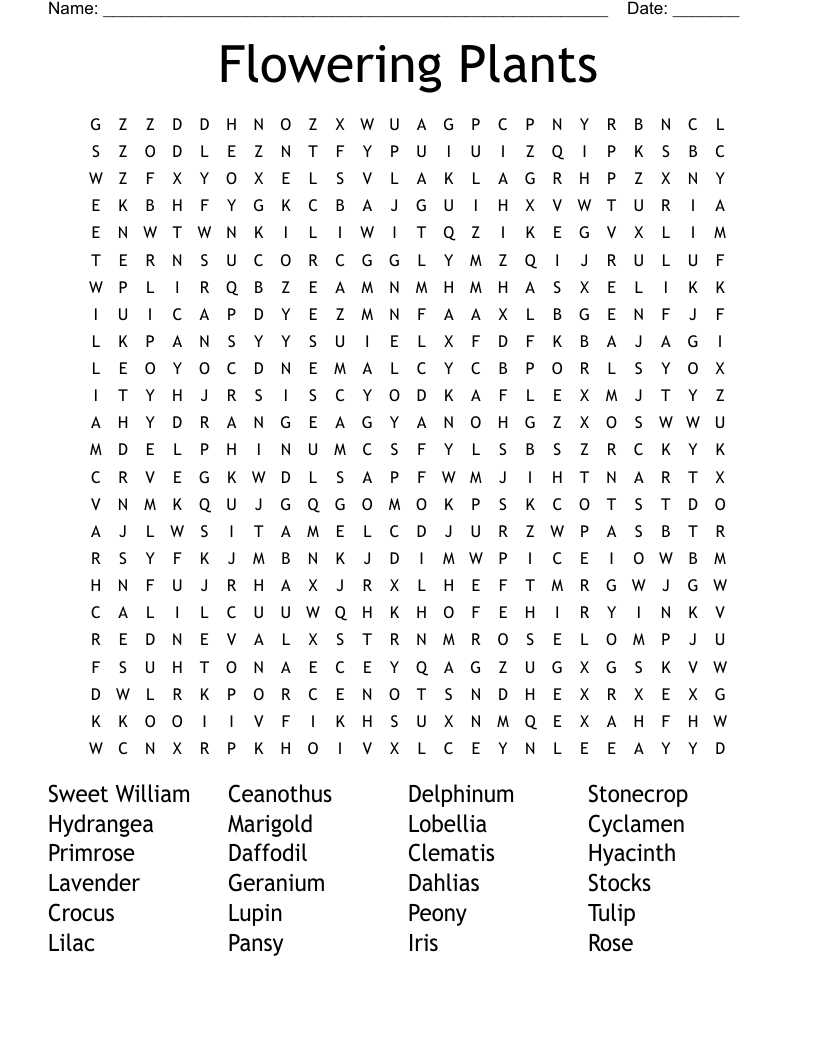 Flowering Plants Word Search