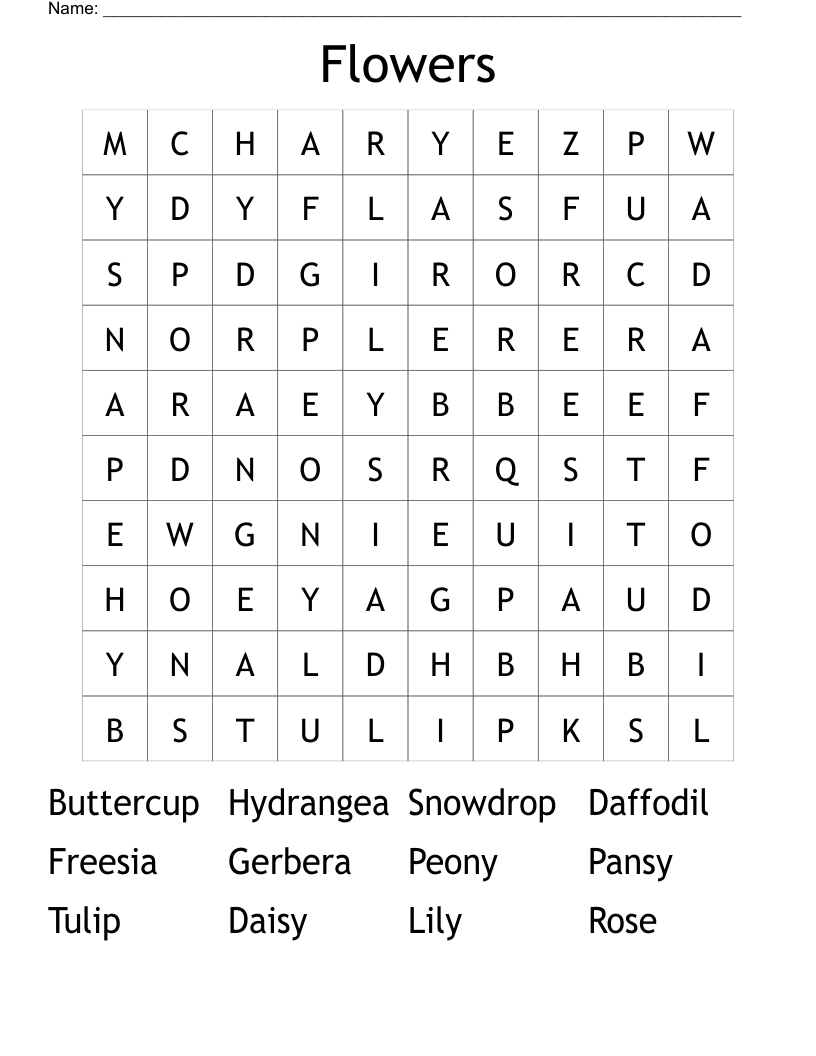 Flowers Word Search