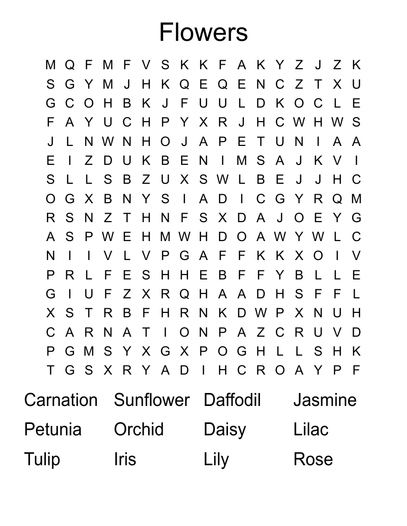 Flowers Word Search