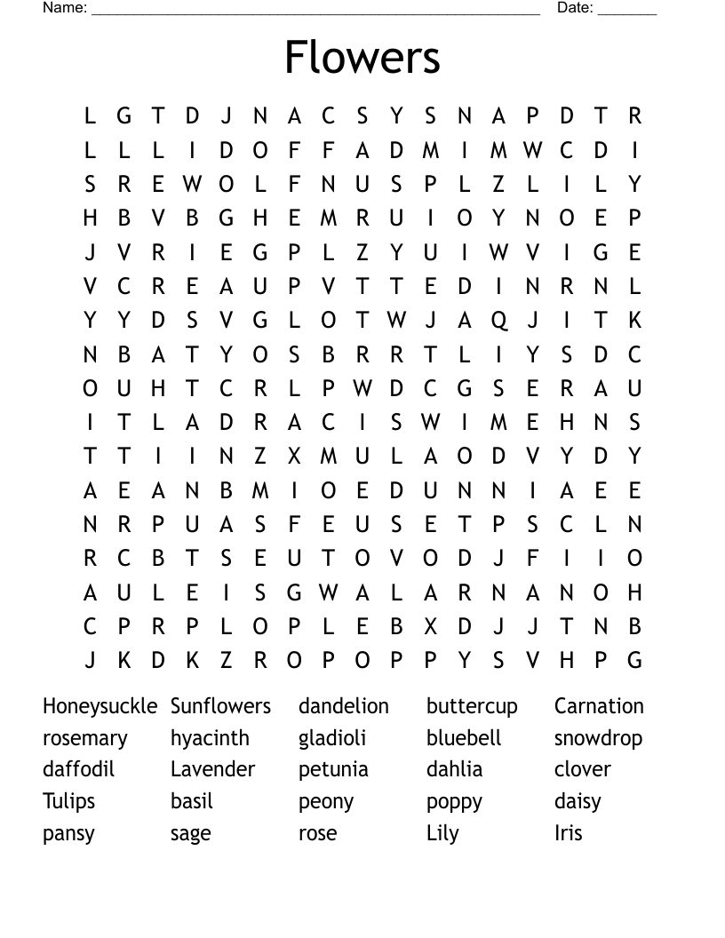 Flowers Word Search