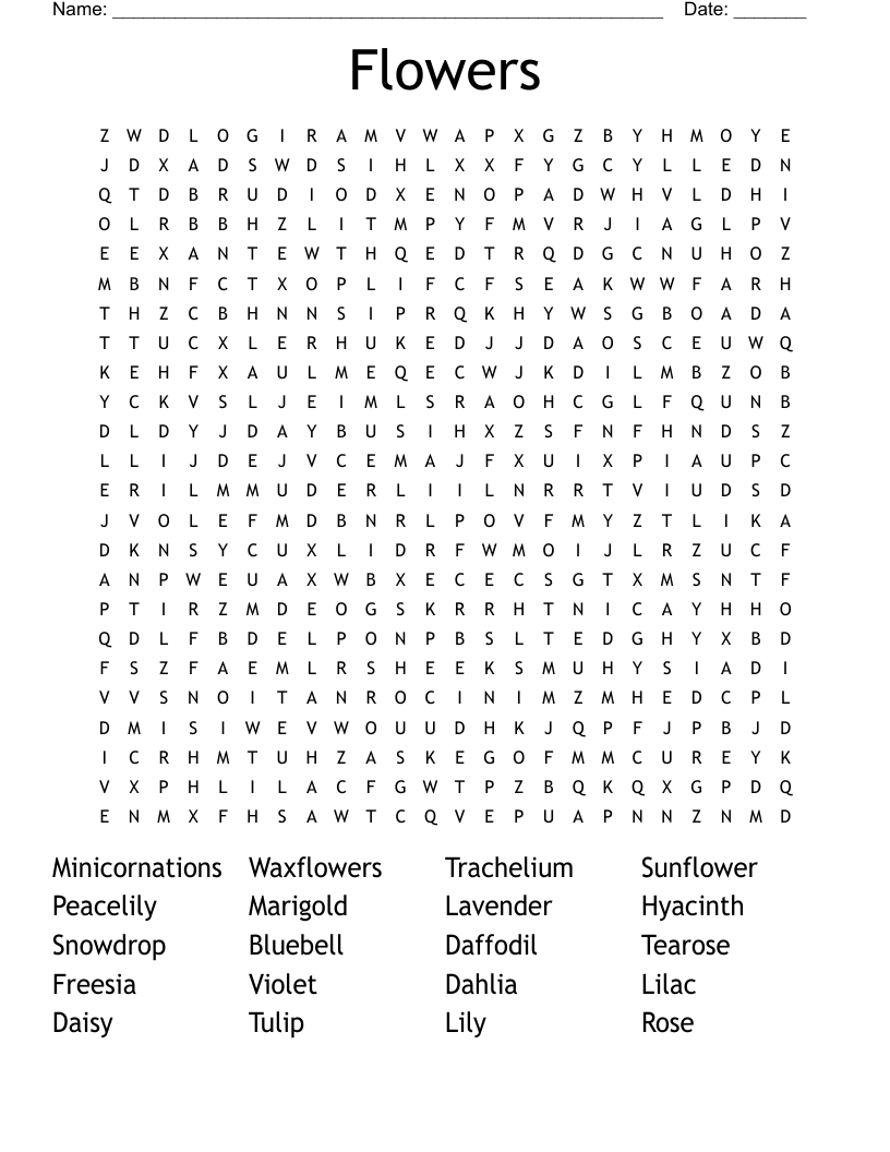 Flowers Word Search