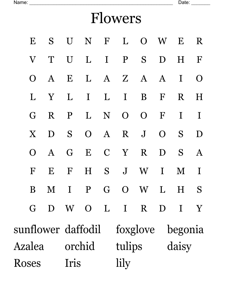 Flowers Word Search