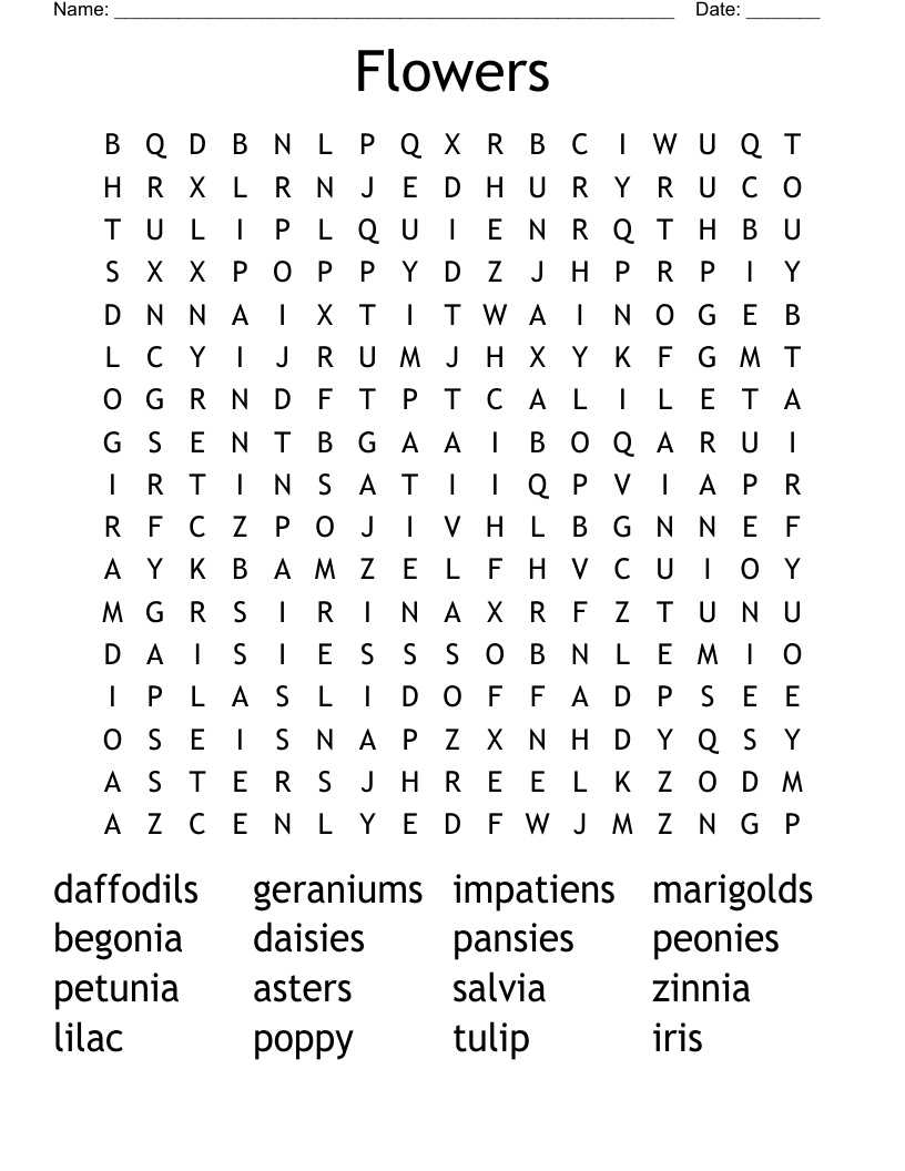Flowers Word Search