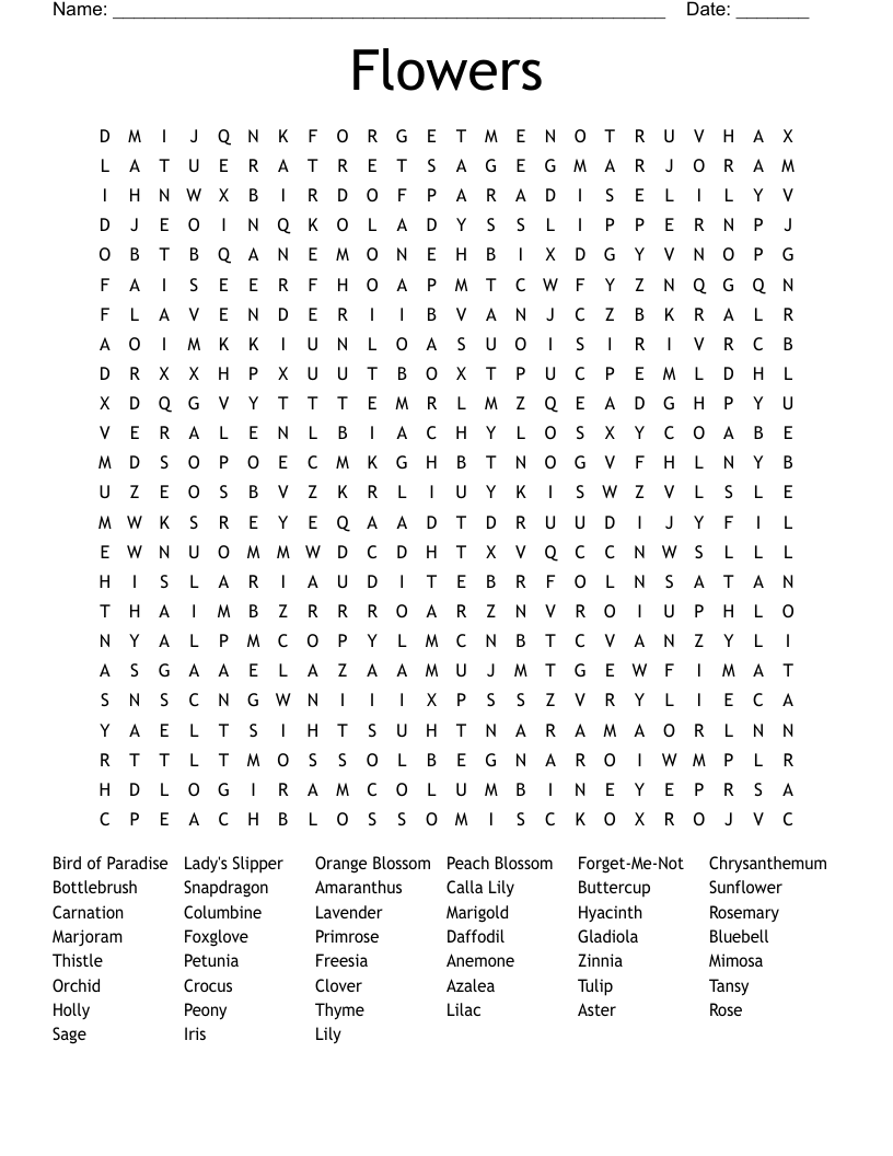 Flowers Word Search