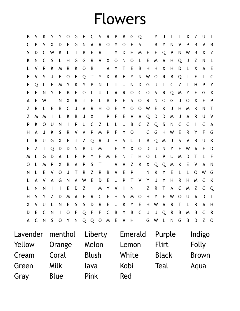 Flowers Word Search