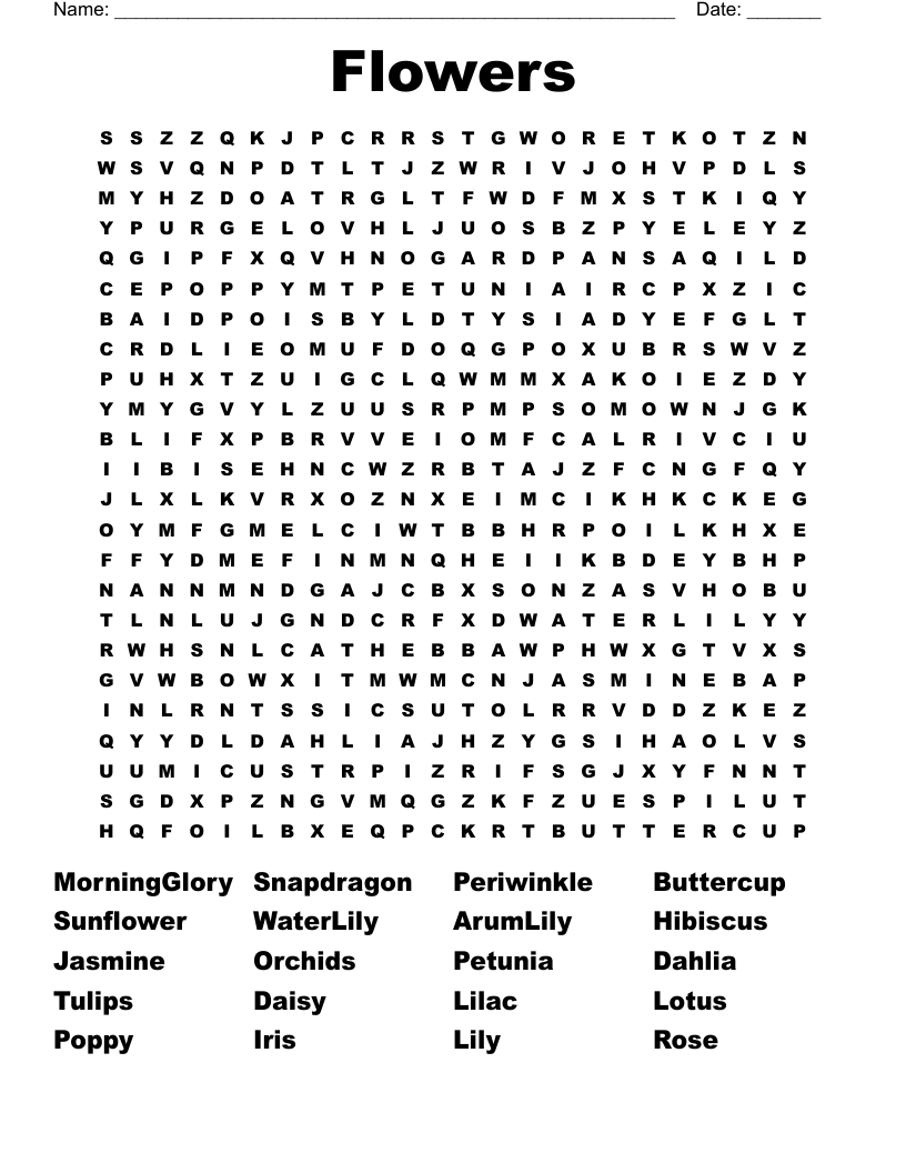 Flowers Word Search