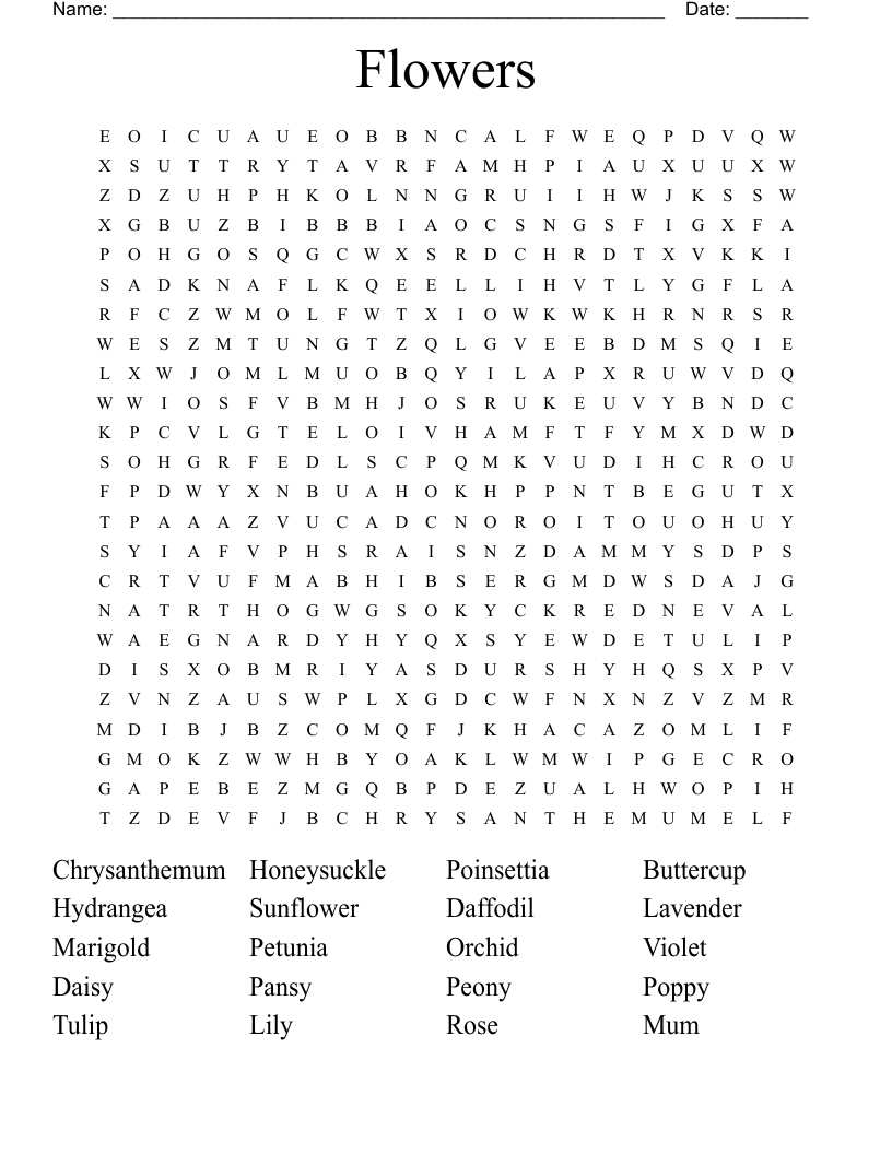Flowers Word Search