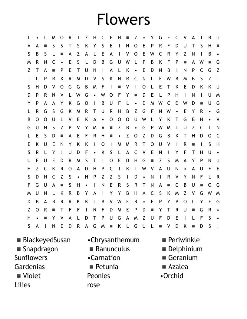 Flowers Word Search