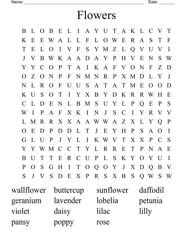 Flowers Word Search