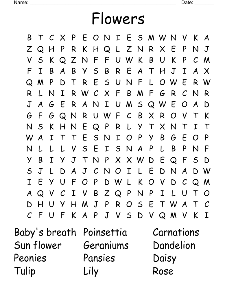 Flowers Word Search